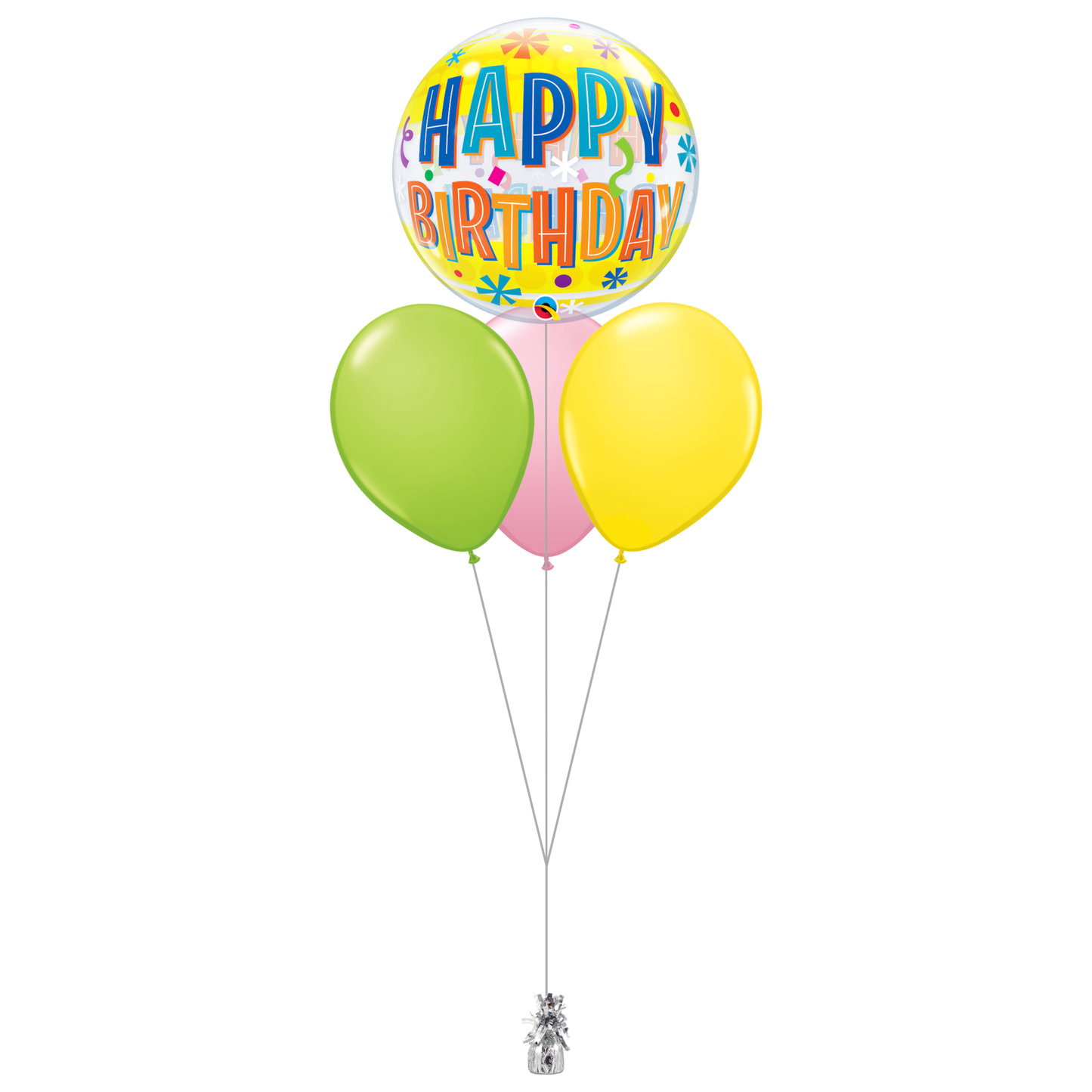 1x 22″ (56cm) Bubble, 3x Latex Helium Bouquet - Treasure Trove Online