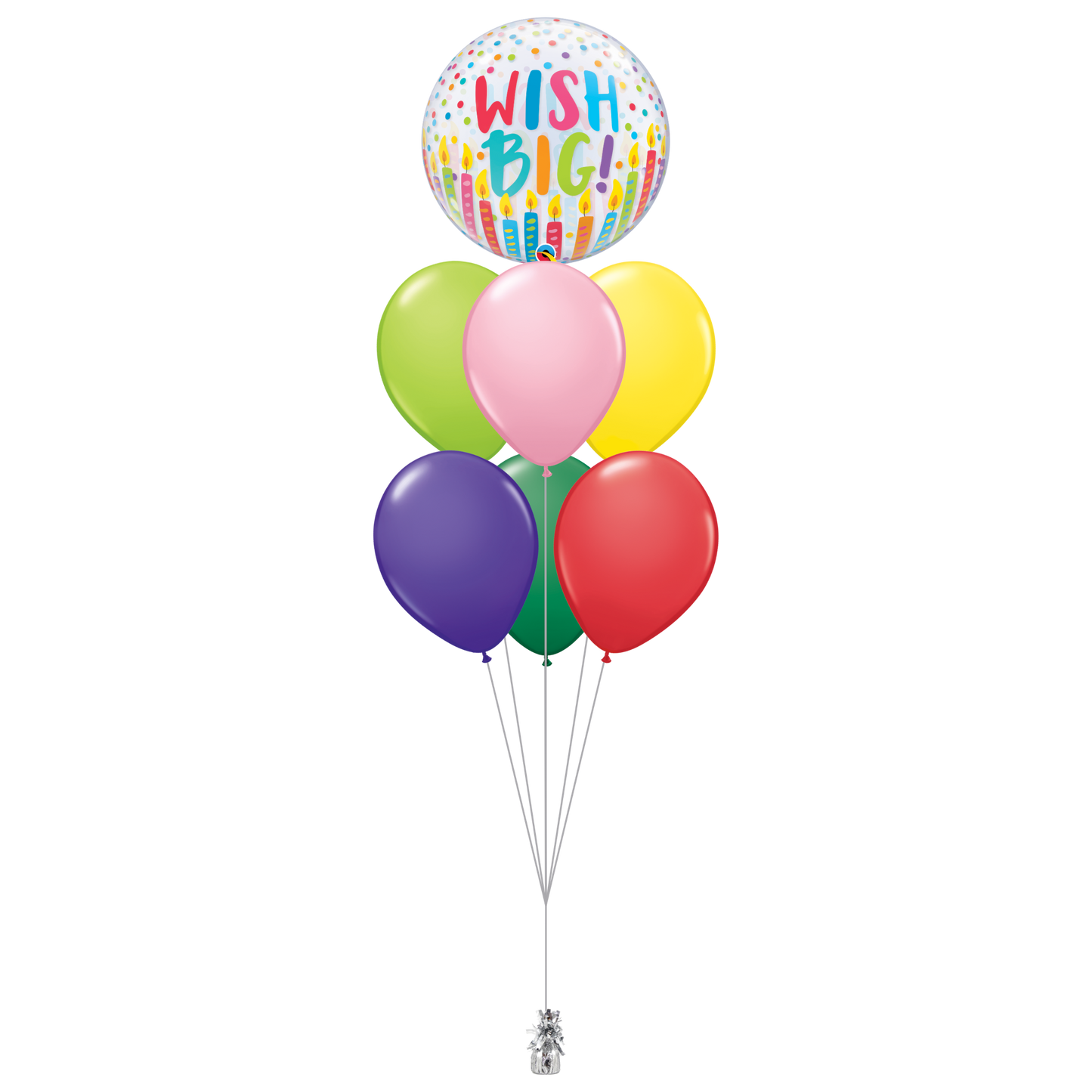 1x 22″ (56cm) Bubble, 6x Latex Helium Bouquet - Treasure Trove Online