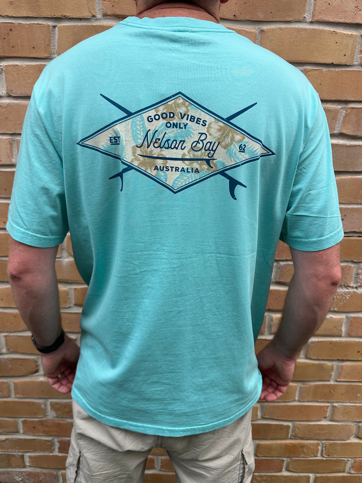 T-Shirt Men's Retro Badge - Turquoise