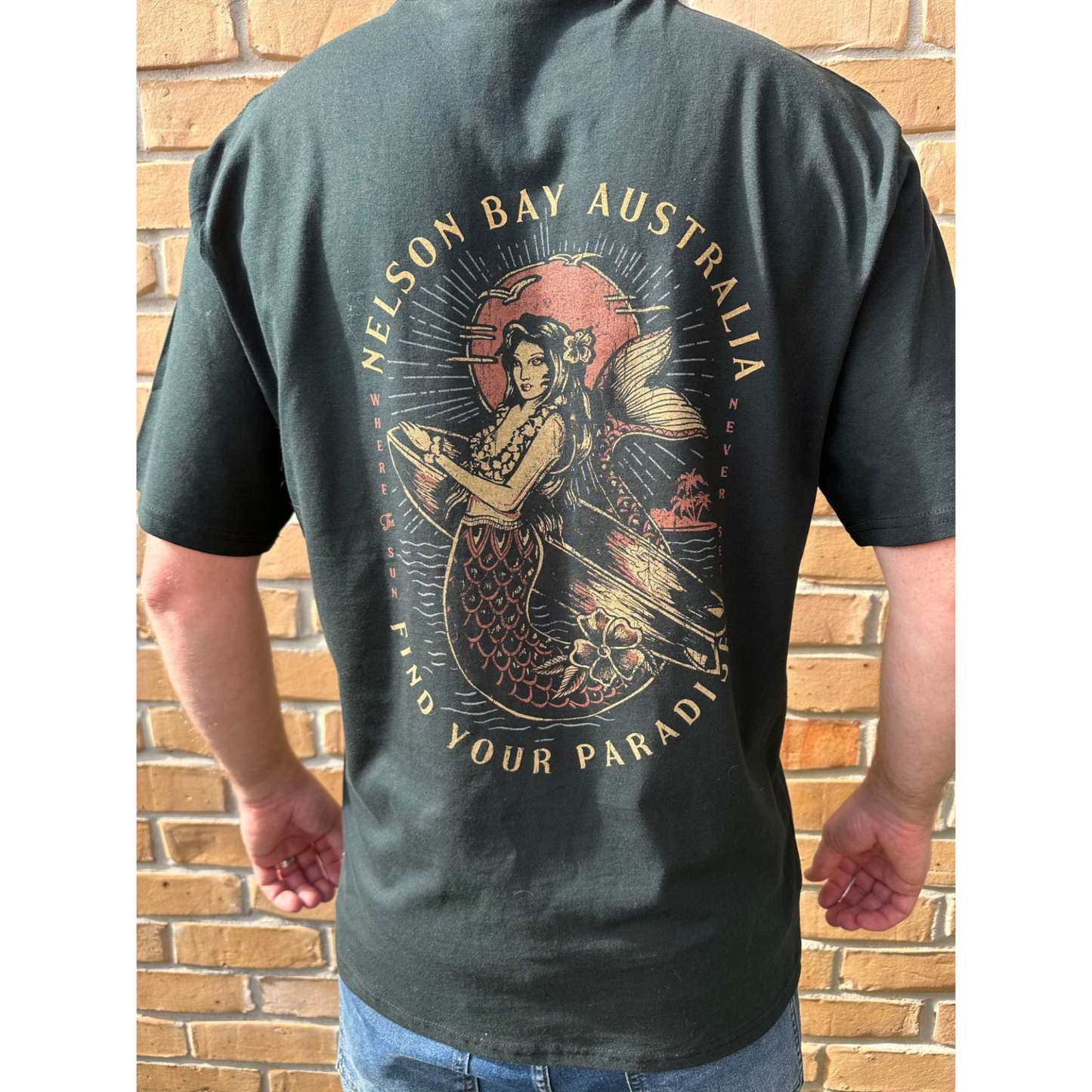 T-Shirt Men's Sunset Mermaid - Washed Black