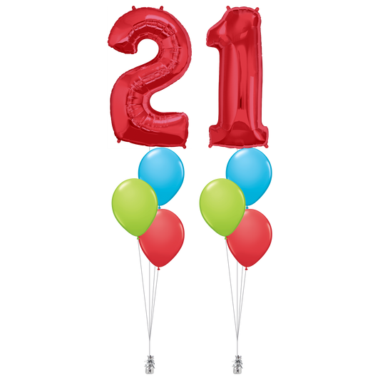 2x 34″ (86cm) Number Foil, 6x Latex Helium Bouquet - Treasure Trove Online