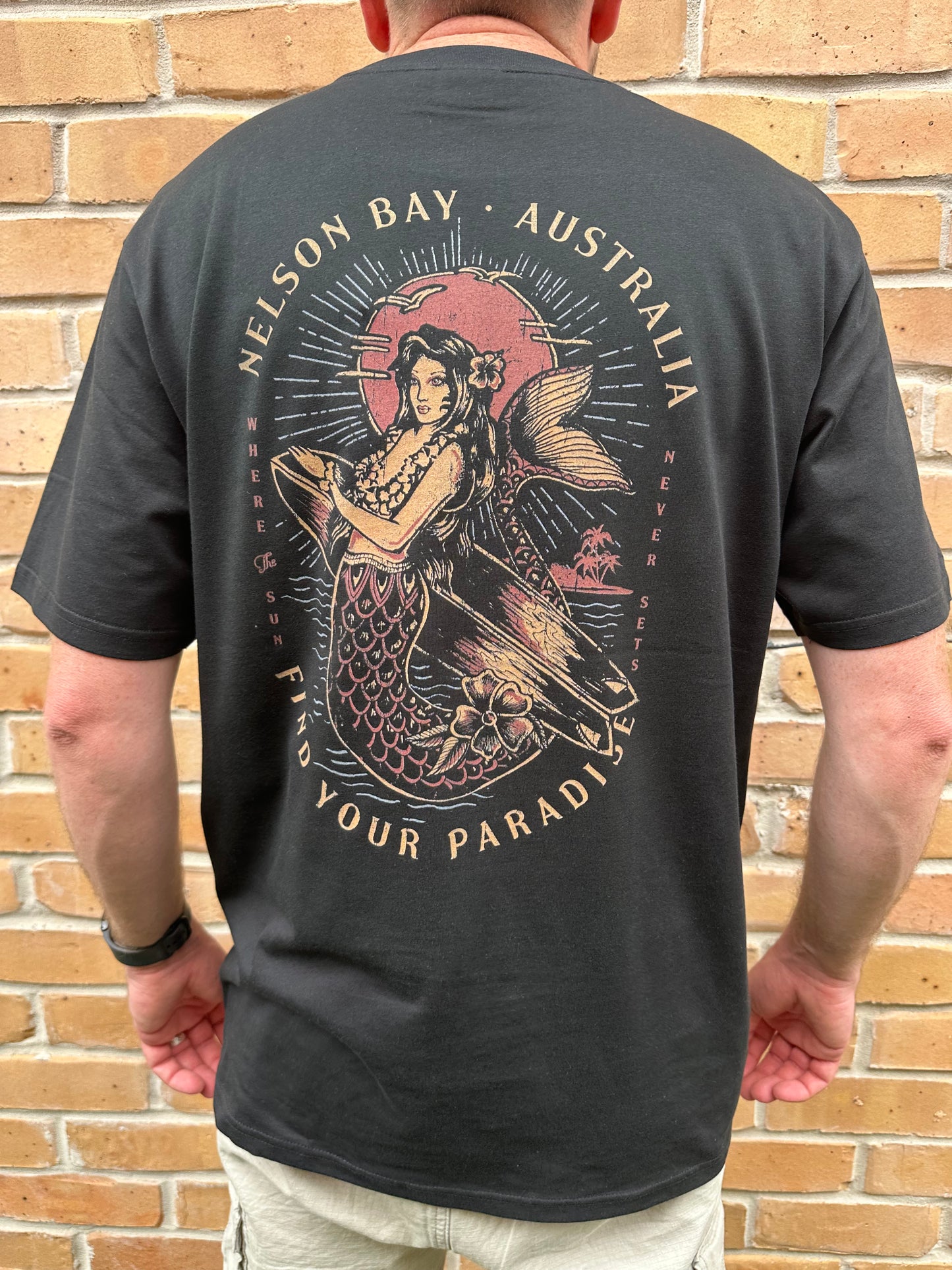 T-Shirt Men's Sunset Mermaid - Washed Black