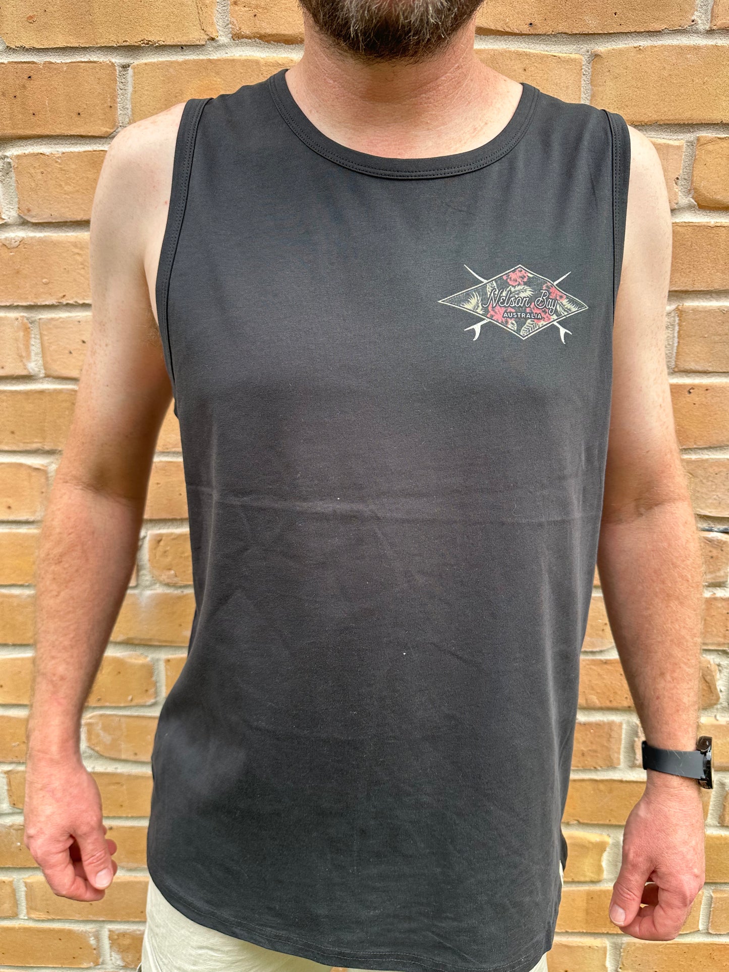 Men's Tank Retro Badge - Washed Black