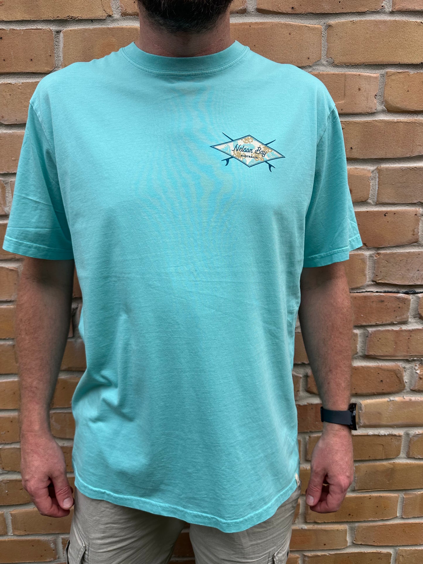 T-Shirt Men's Retro Badge - Turquoise